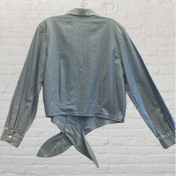 VINTAGE JOSEPHINE CHAUS -- Chambray Shirt, Front-Tie, Long Sleeve, Button Down - Picture 12 of 16
